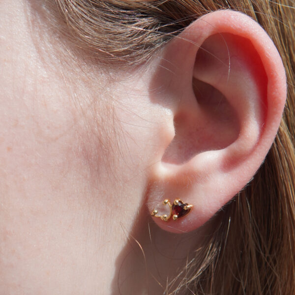 Granaat en rozenkwarts oorknoppen 925 zilver goldplated - CERVANA - Afbeelding 3