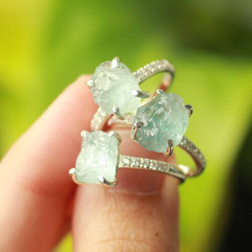 Occasion zilveren ring met ruwe aquamarijn - Juwelier Jansen