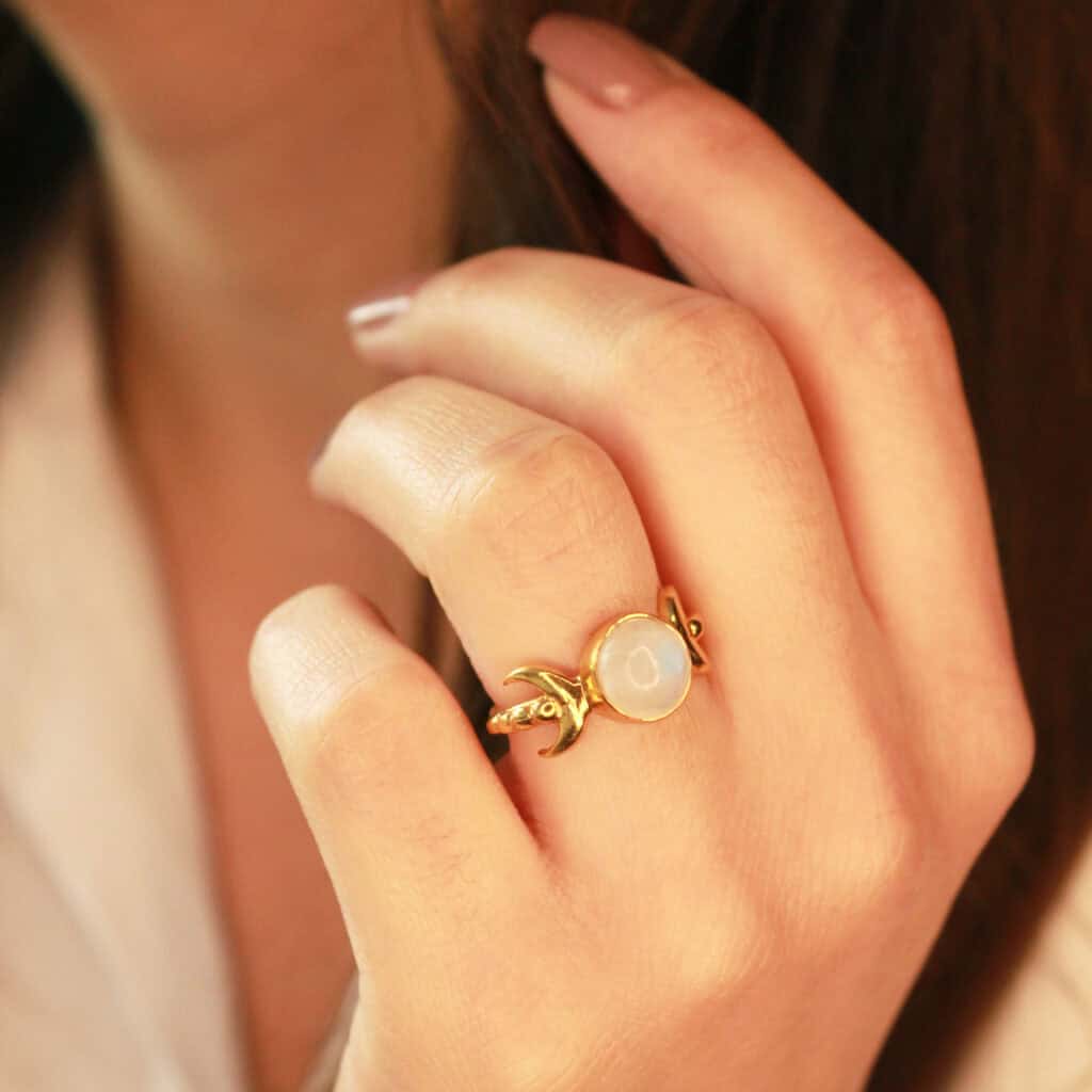 925 Sterling zilveren ring met druppelvormige Maansteen | Zilveren Edelsteen Ringen