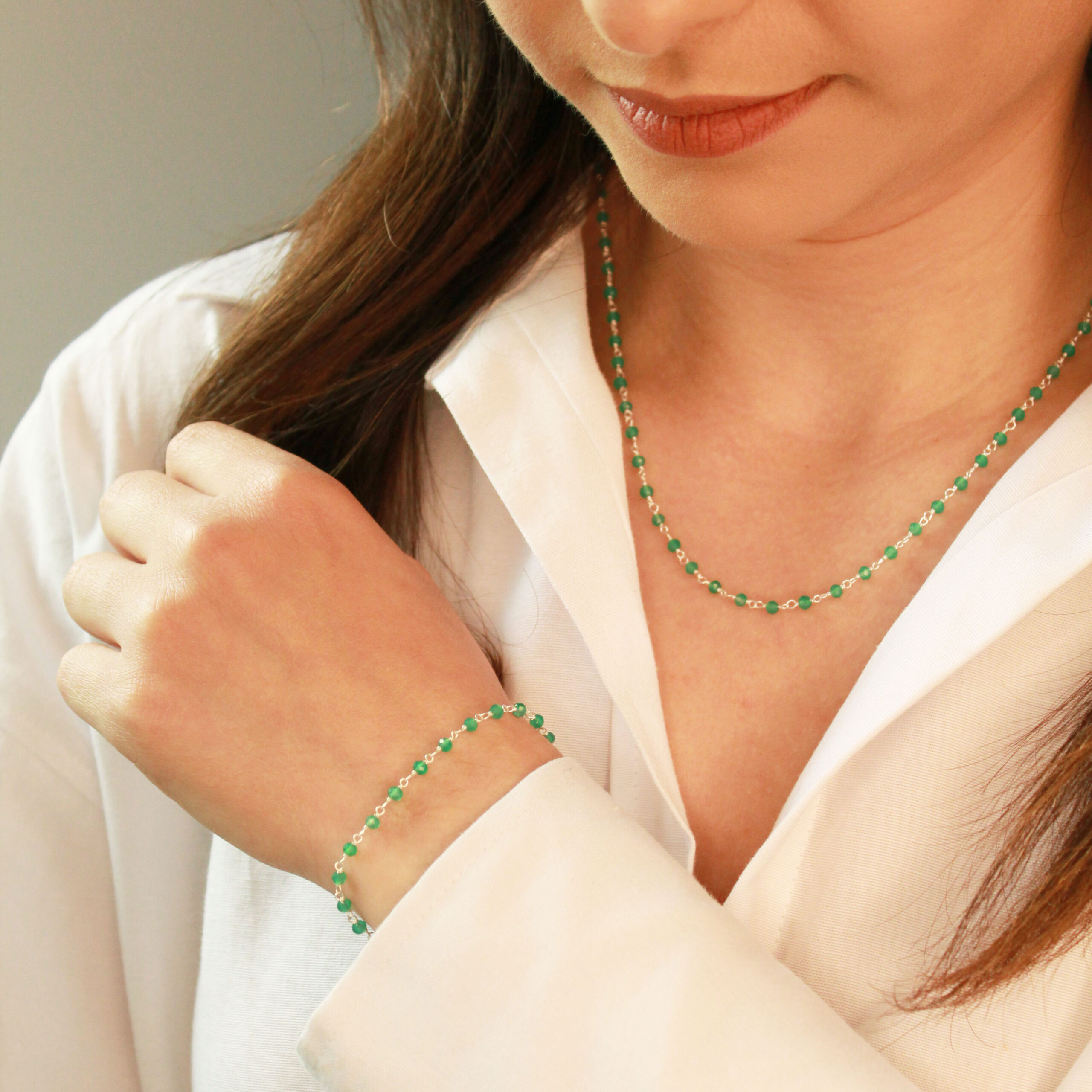 Mondstuk te ontvangen Incarijk Groene onyx armband - 925 zilver - Natuursieraad