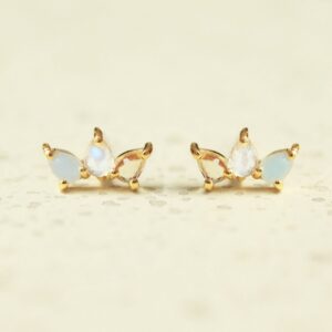 Maansteen citrien aquamarijn oorstekers 925 zilver gold plated - MIKA