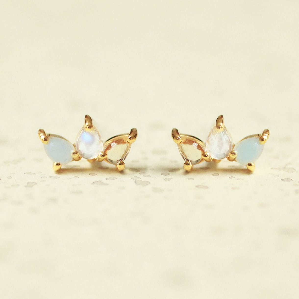 Maansteen citrien aquamarijn oorstekers 925 zilver gold plated - MIKA