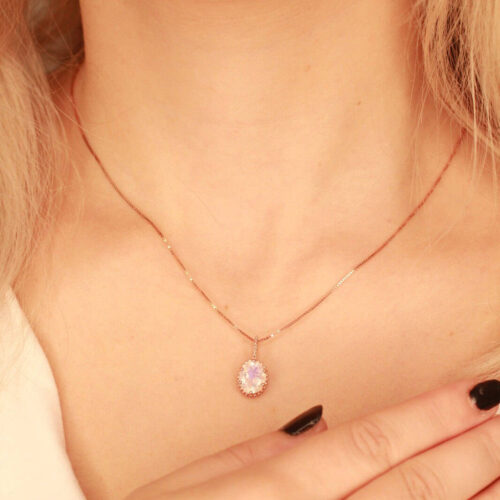 Rosegold plated maansteen ketting | Edelsteen sieraden